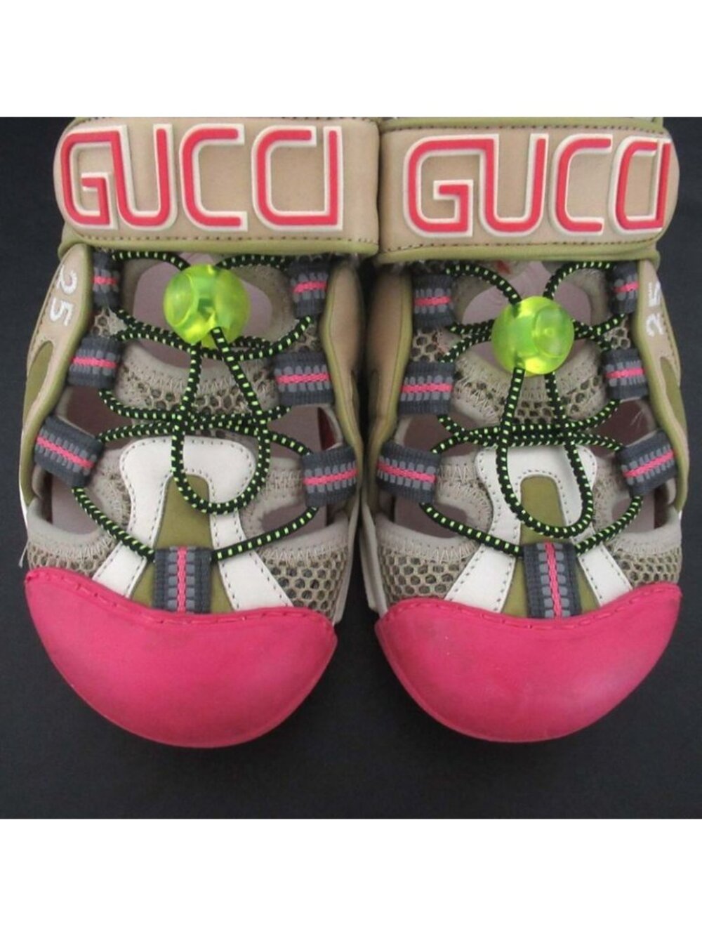 Gucci Mesh Velcro Sandals Size 34 Beige Multicolor - Picture 6 of 10